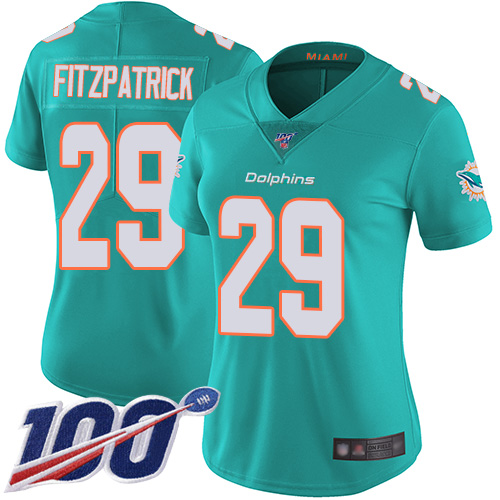 Nike Miami Dolphins #29 Minkah Fitzpatrick Aqua Green Team Color Women Stitched NFL 100th Season Vapor Limited Jersey->women nfl jersey->Women Jersey